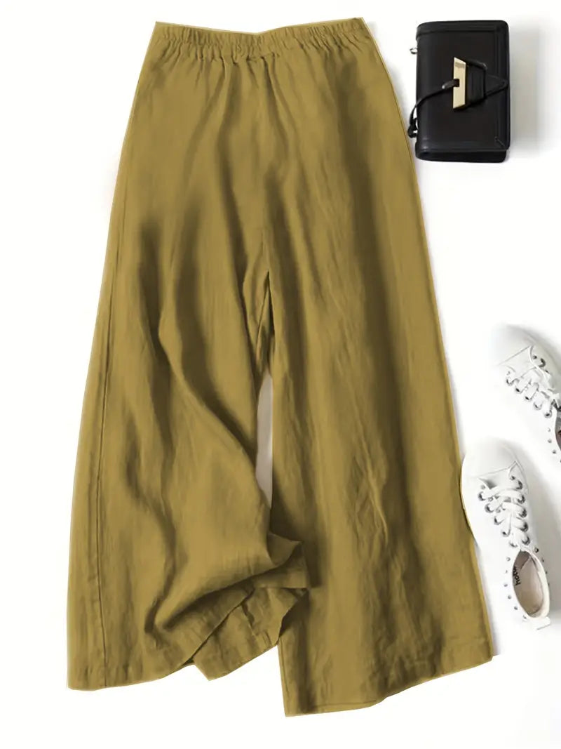 Pantalón De Corte Amplio Con Cintura Elástica Trasera Y Bolsillos Laterales Para Mujer | Ideal Para Uso Diario
