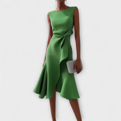 Vestido Midi Con Corte Ajustado Y Volantes Laterales Para Mujer | Ideal Para Uso Diario Y Eventos Sociales