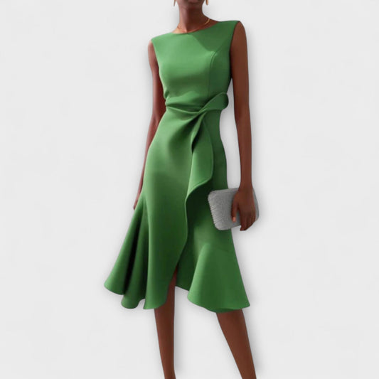 Vestido Midi Con Corte Ajustado Y Volantes Laterales Para Mujer | Ideal Para Uso Diario Y Eventos Sociales