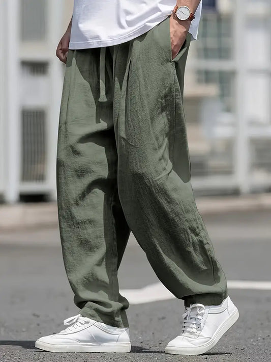 Pantalón Casual de Corte Amplio con Cintura Elástica y Bolsillos Profundos para Hombre | Ideal para Uso Diario