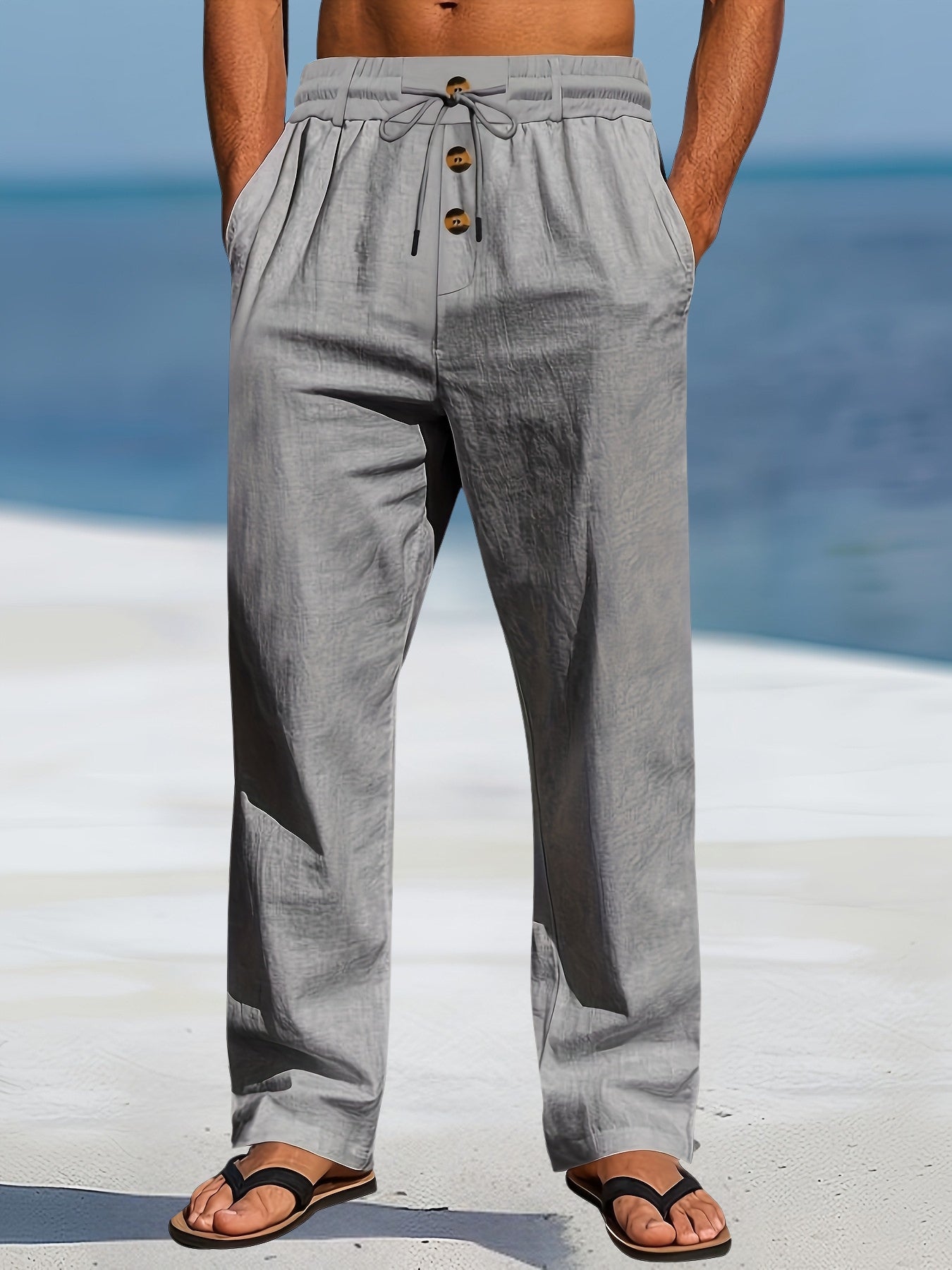 Pantalón de Pierna Ancha con Cintura Elástica y Cordón para Hombre | Ideal para Uso Diario