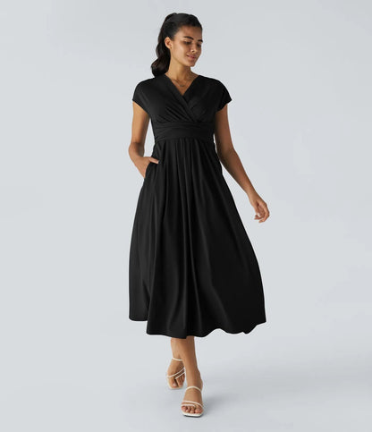 Vestido Midi Con Cintura Alta Y Escote En V Para Mujer | Ideal Para Uso Diario Y Ocasiones Informales