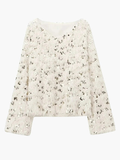 Jersey De Punto Con Detalles De Lentejuelas Y Manga Larga Para Mujer | Ideal Para Eventos Y Uso Casual