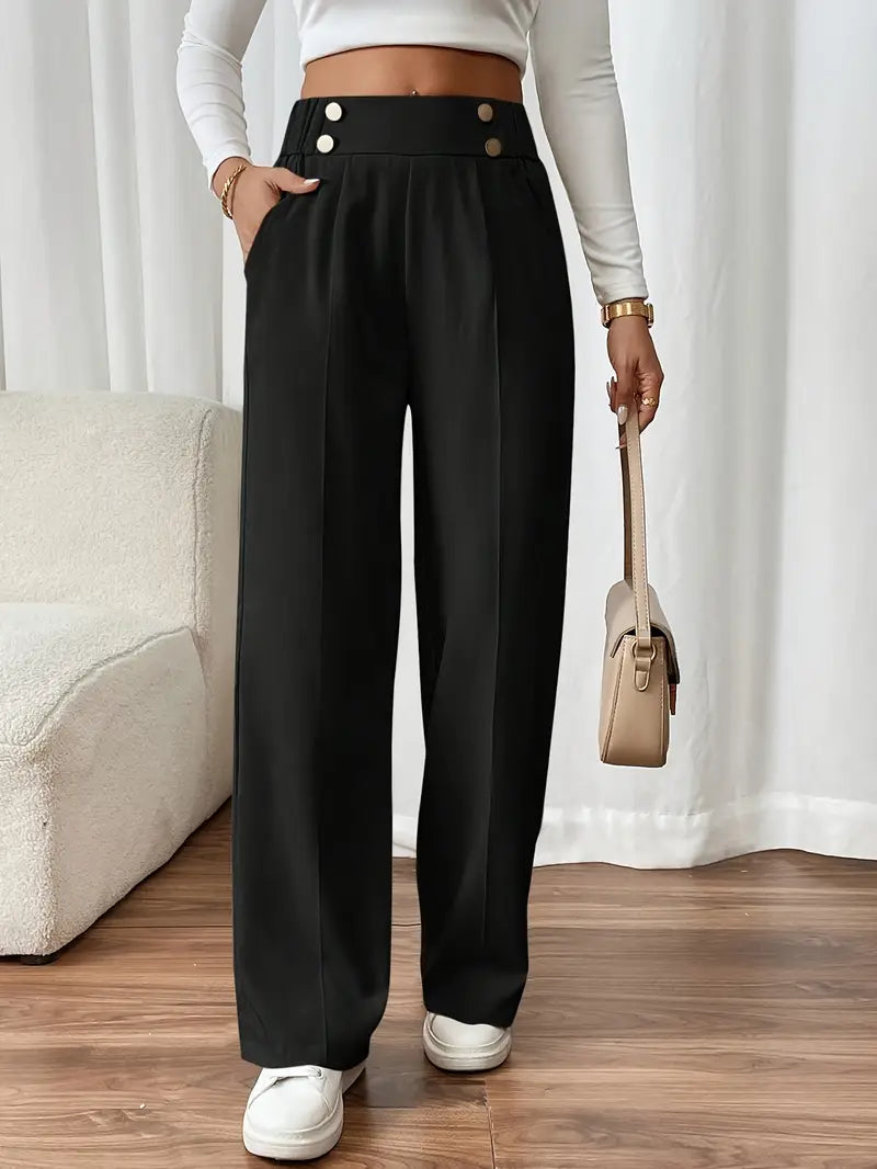 Pantalón De Corte Amplio Con Cintura Elástica Y Bolsillos Laterales Para Mujer | Ideal Para Uso Diario