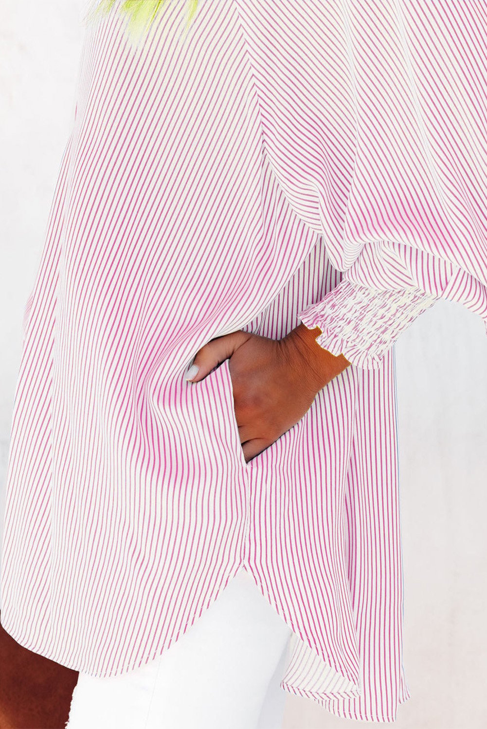 Camisa Midi Con Estampado De Rayas Y Mangas Oversize Para Mujer | Ideal Para Uso Diario Y Viajes