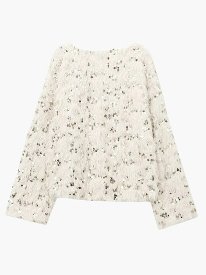 Jersey De Punto Con Detalles De Lentejuelas Y Manga Larga Para Mujer | Ideal Para Eventos Y Uso Casual
