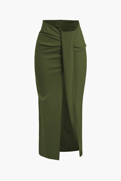 Falda Midi de Talle Alto con Drapé Frontal y Fenda Lateral para Mujer | Ideal para Uso Diario o Eventos Planificados