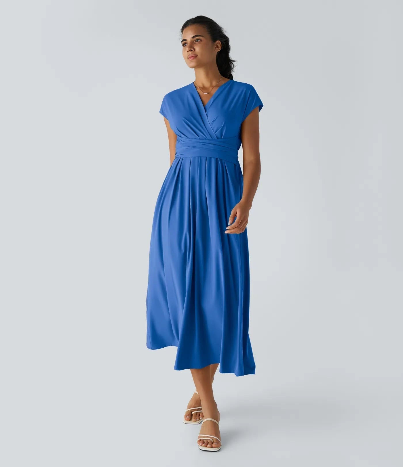 Vestido Midi Con Cintura Alta Y Escote En V Para Mujer | Ideal Para Uso Diario Y Ocasiones Informales