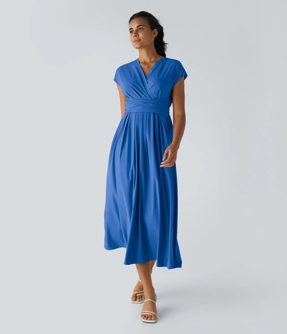 Vestido Midi Con Cintura Alta Y Escote En V Para Mujer | Ideal Para Uso Diario Y Ocasiones Informales