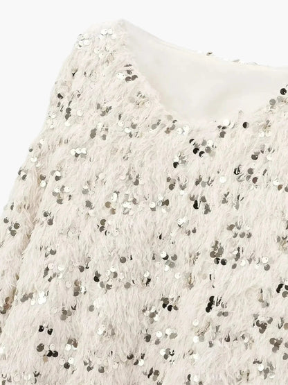 Jersey De Punto Con Detalles De Lentejuelas Y Manga Larga Para Mujer | Ideal Para Eventos Y Uso Casual
