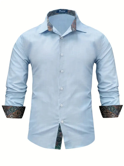 Camisa de Manga Larga con Cierre de Botones y Detalles Contrastantes para Hombre | Ideal para Uso Diario y Contextos Formales