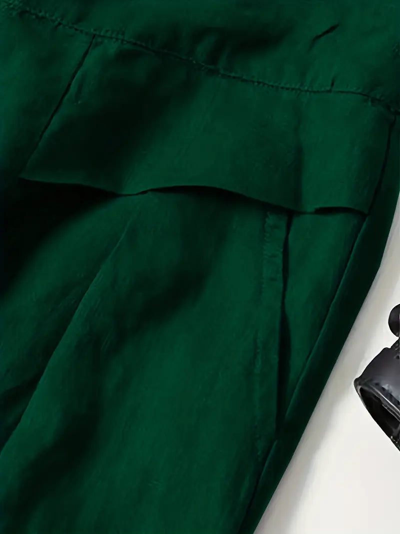 Pantalón De Corte Amplio Con Cintura Elástica Trasera Y Bolsillos Laterales Para Mujer | Ideal Para Uso Diario