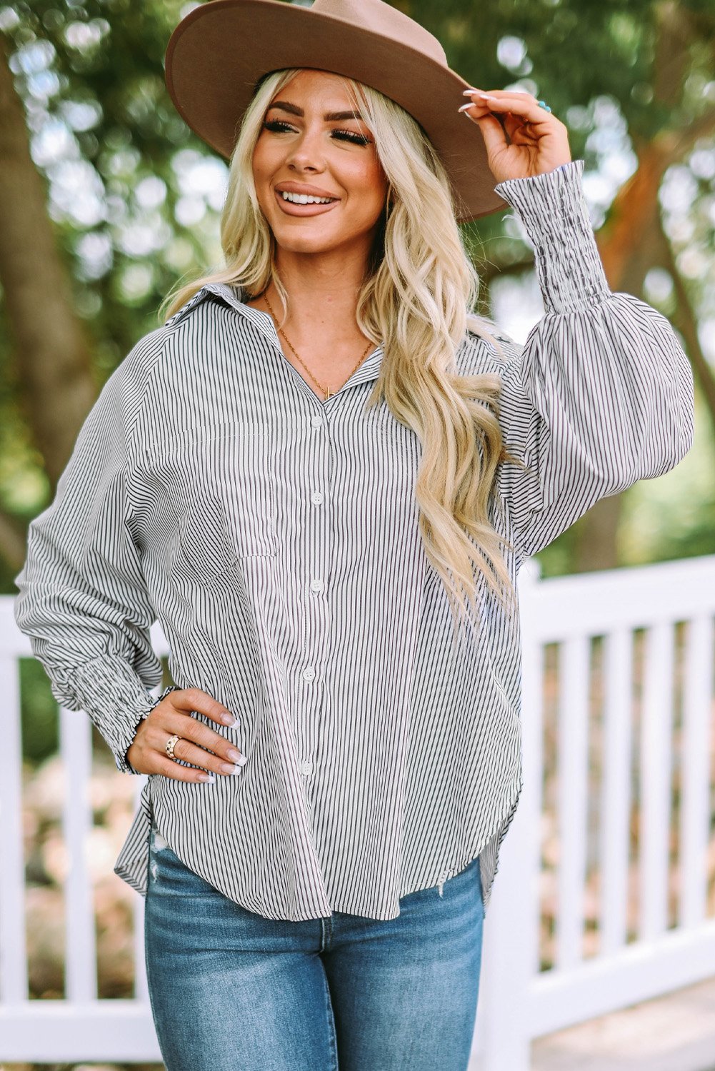Camisa Midi Con Estampado De Rayas Y Mangas Oversize Para Mujer | Ideal Para Uso Diario Y Viajes