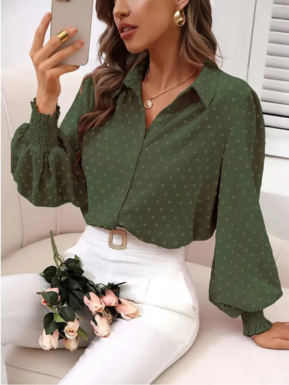 Blusa Con Motivo De Puntos Suizos Y Diseño Plisado Para Mujer | Ideal Para Uso Diario Y Oficina