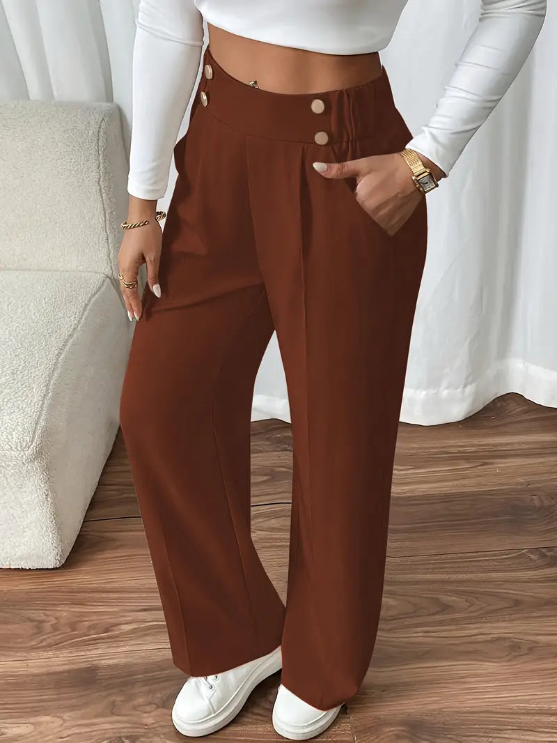 Pantalón De Corte Amplio Con Cintura Elástica Y Bolsillos Laterales Para Mujer | Ideal Para Uso Diario