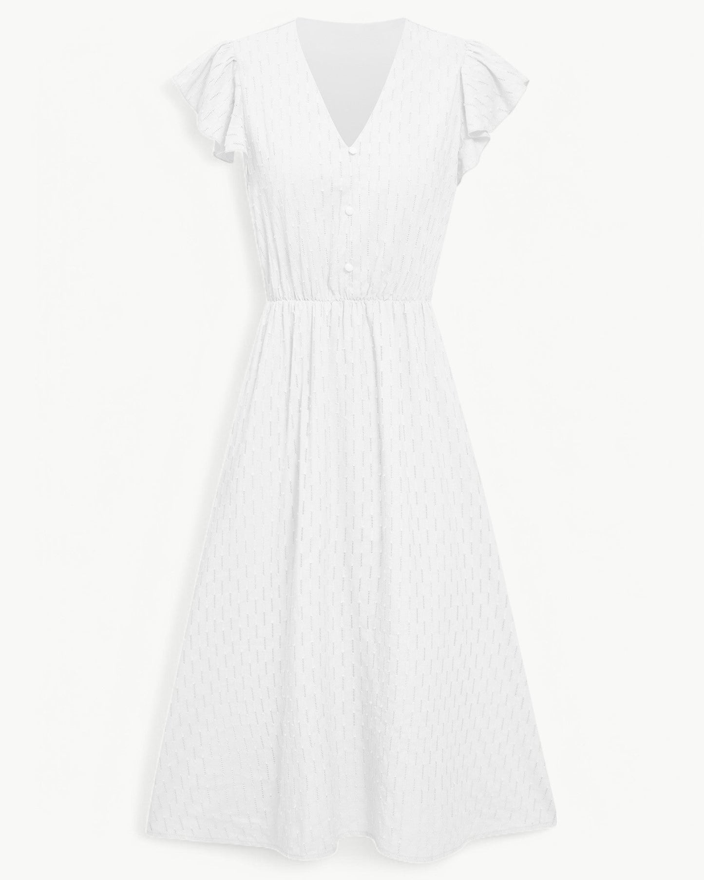 Vestido Midi Con Mangas Con Volantes Y Botones Frontales Para Mujer | Ideal Para Uso Diario Y Ocasiones Informales