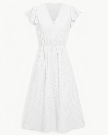 Vestido Midi Con Mangas De Volantes Y Cuello En V Para Mujer | Ideal Para Uso Diario
