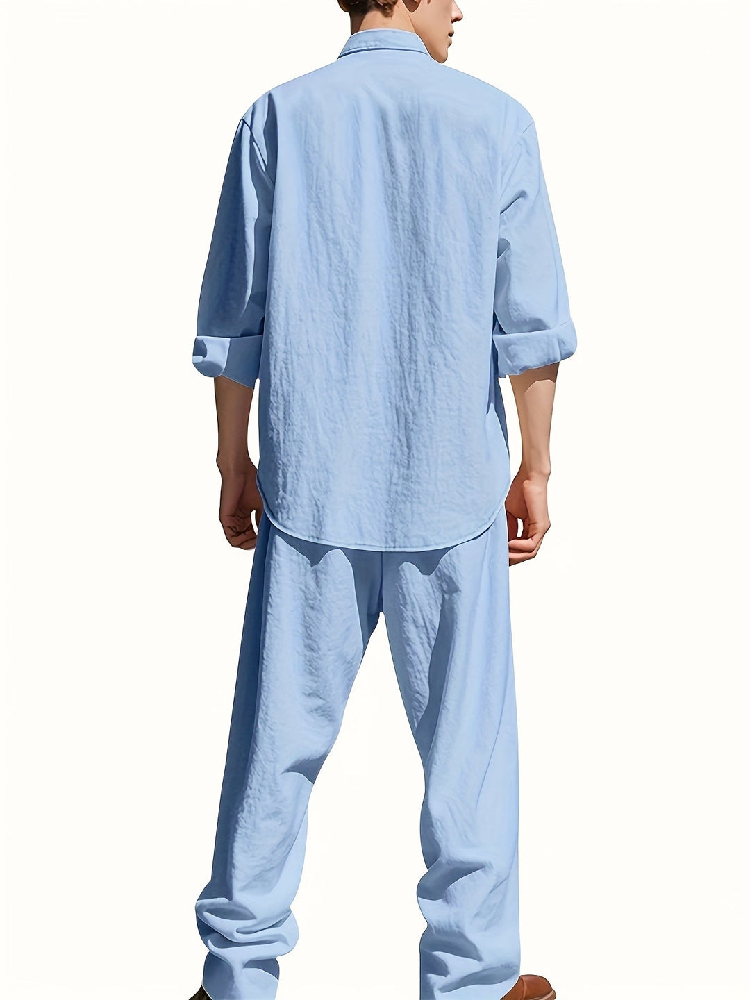Conjunto de Dos Piezas con Camisa de Cuello Mao y Pantalón con Cintura Ajustable para Hombre | Ideal para Uso Diario