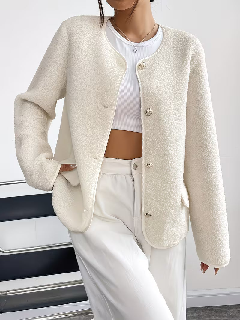 Chaqueta Con Cuello Redondo Y Cierre De Botones Para Mujer | Ideal Para Oficina Y Uso Diario