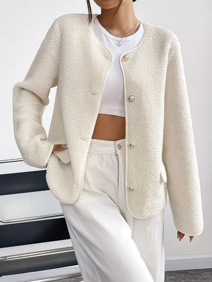 Chaqueta Con Cuello Redondo Y Cierre De Botones Para Mujer | Ideal Para Oficina Y Uso Diario