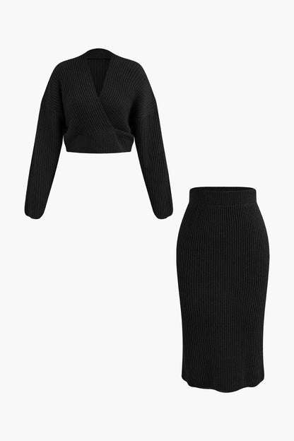 Conjunto De Dos Piezas Para Mujer Con Top Cruzado Y Falda Lápiz | Ideal Para Uso Diario Y Trabajo