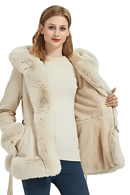 Chaqueta con Capucha y Cuello Bordeado para Mujer | Ideal para Otoño E Invierno