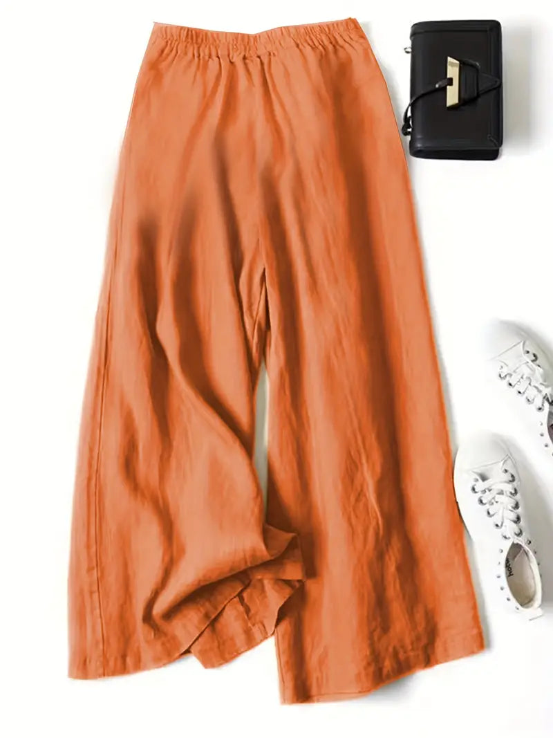 Pantalón De Corte Amplio Con Cintura Elástica Trasera Y Bolsillos Laterales Para Mujer | Ideal Para Uso Diario