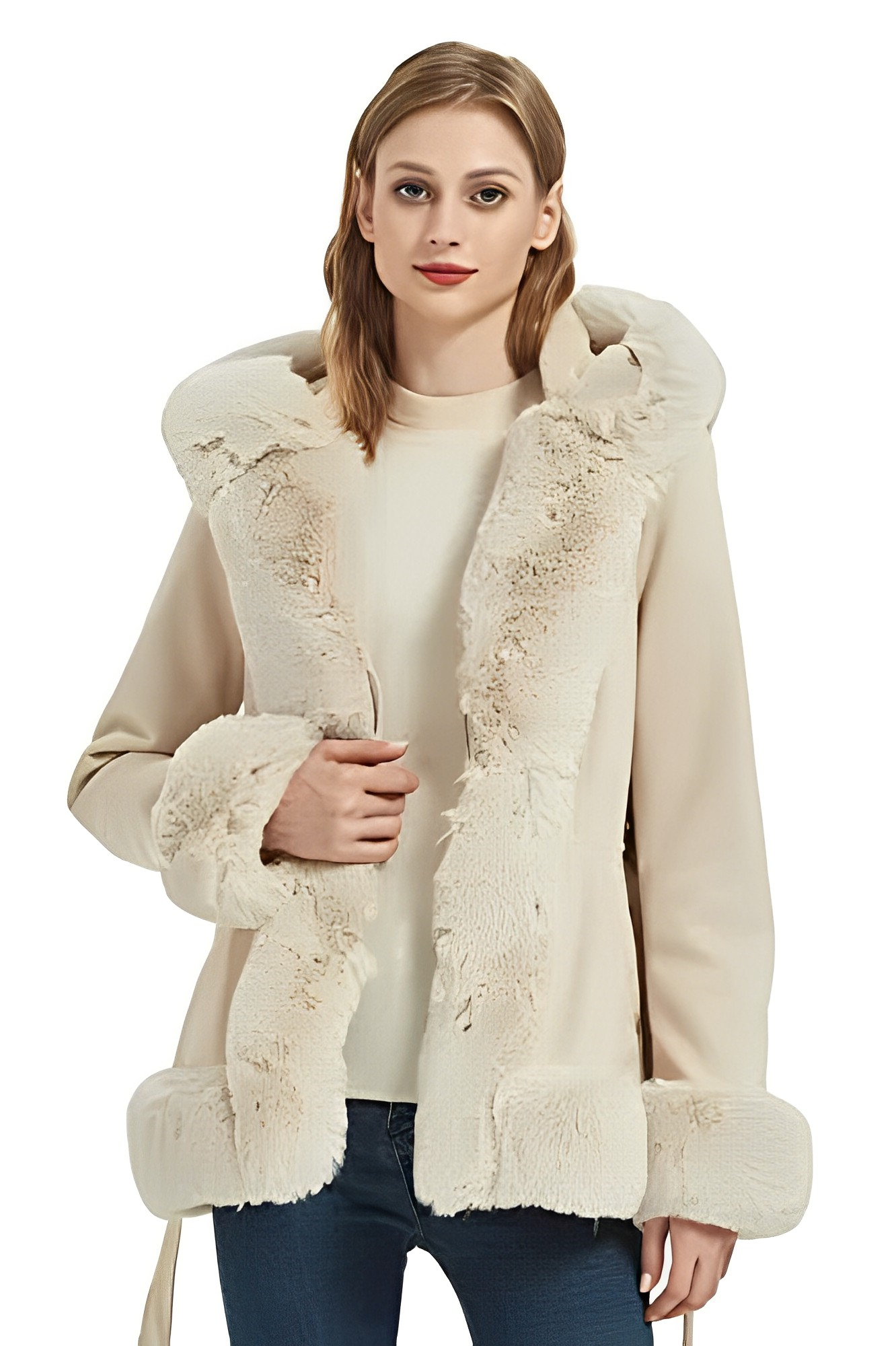 Chaqueta con Capucha y Cuello Bordeado para Mujer | Ideal para Otoño E Invierno