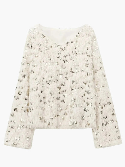 Jersey De Punto Con Detalles De Lentejuelas Y Manga Larga Para Mujer | Ideal Para Eventos Y Uso Casual