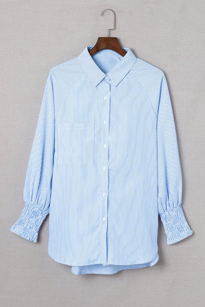 Camisa Midi Con Estampado De Rayas Y Mangas Oversize Para Mujer | Ideal Para Uso Diario Y Viajes