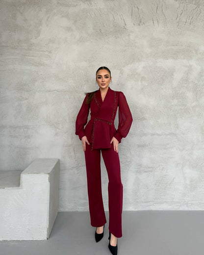 Conjunto De Dos Piezas Con Blazer Drapado Y Pantalón Recto Para Adultos | Ideal Para Eventos Y Reuniones Formales