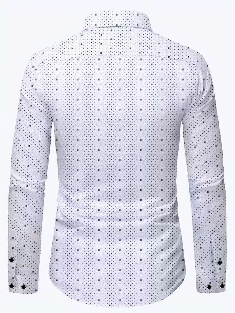 Camisa de Manga Larga con Motivo Microimpreso y Cuello Clásico para Hombre | Ideal para Uso Diario y Contextos Formales