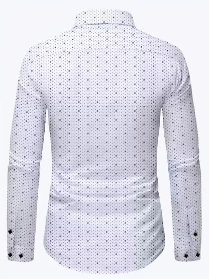 Camisa de Manga Larga con Motivo Microimpreso y Cuello Clásico para Hombre | Ideal para Uso Diario y Contextos Formales