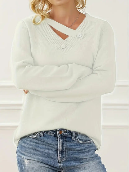 Jersey De Manga Larga Con Escote En V Y Detalle De Botones Para Mujer | Ideal Para Uso Diario Y Superposición