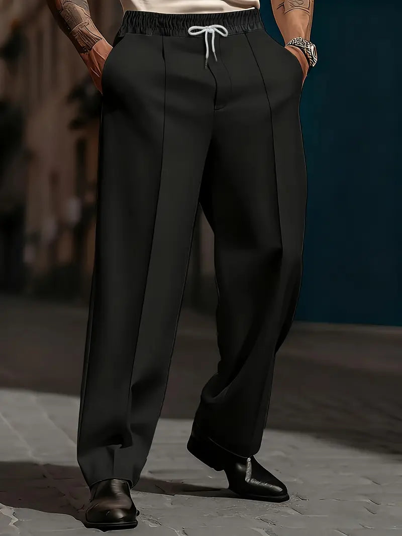 Pantalón Casual de Corte Recto y Amplio con Cintura Elástica para Hombre | Ideal para Uso Diario