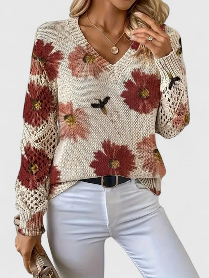 Jersey De Manga Larga Con Motivo Floral Y Cuello En V Para Mujer | Ideal Para Uso Diario