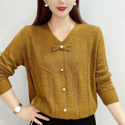 Jersey De Punto Calado Con Puños Y Dobladillo Acanalados Para Mujer | Ideal Para Uso Diario Y Todas Las Estaciones