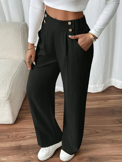 Pantalón De Corte Amplio Con Cintura Elástica Y Bolsillos Laterales Para Mujer | Ideal Para Uso Diario