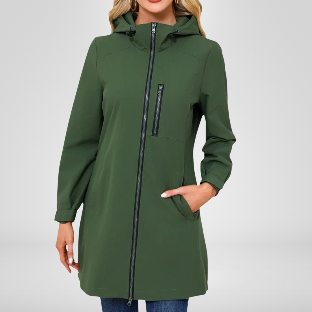 Chaqueta Larga con Capucha Integrada para Mujer | Ideal para Entretiempo y Días Húmedos