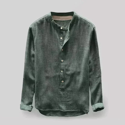 Camisa Con Cuello Mao Y Cierre Parcial De Botones Para Hombre | Ideal Para Uso Diario Y Actividades Variadas