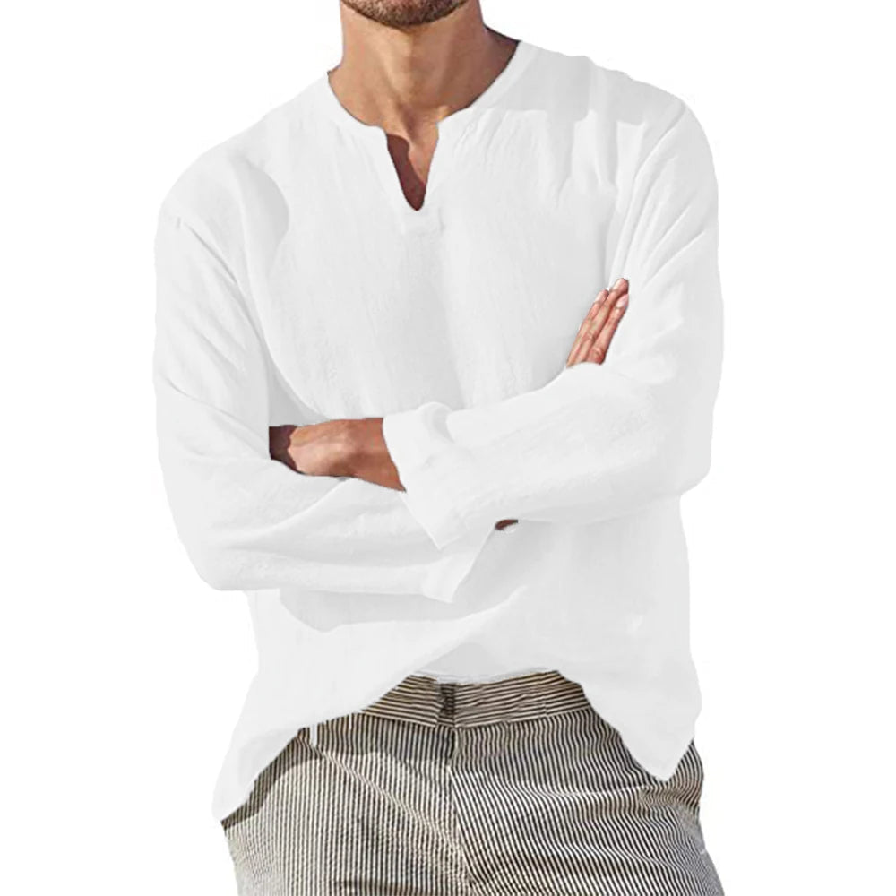 Camisa De Color Liso Con Cuello En V Para Hombre | Ideal Para Uso Diario
