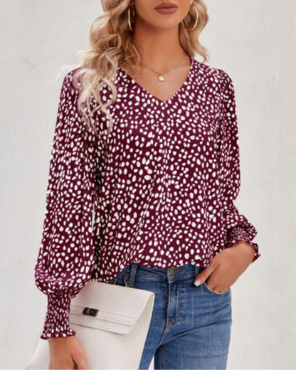 Blusa Con Cuello En V Y Mangas Abullonadas Para Mujer | Ideal Para Uso Diario Y Profesional