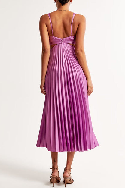 Vestido Midi Con Estructura Plisada Y Detalles Recortados Para Mujer | Ideal Para Uso Diario Y Ocasiones