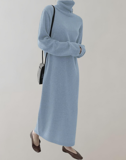 Vestido Tipo Jersey Con Cuello Alto Y Manga Larga Para Mujer | Ideal Para Invierno
