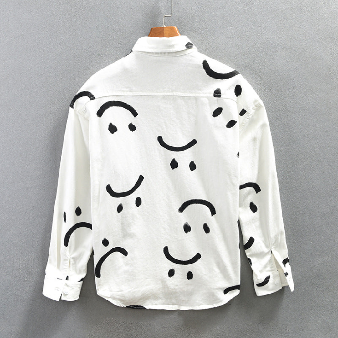 Camisa de Manga Larga con Motivo Smiley y Cuello Clásico para Hombre | Ideal para Uso Diario e Informal