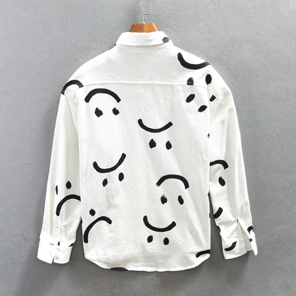 Camisa de Manga Larga con Motivo Smiley y Cuello Clásico para Hombre | Ideal para Uso Diario e Informal