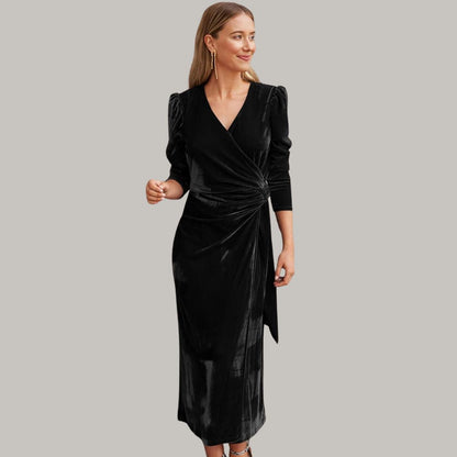 Vestido Midi con Corte Cruzado y Cuello en V para Mujer | Ideal para Eventos Nocturnos
