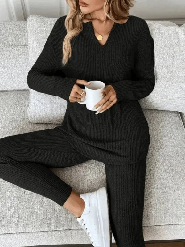 Conjunto De Dos Piezas Con Top De Manga Larga Y Leggings Para Mujer | Ideal Para Uso Diario Y Actividades Informales