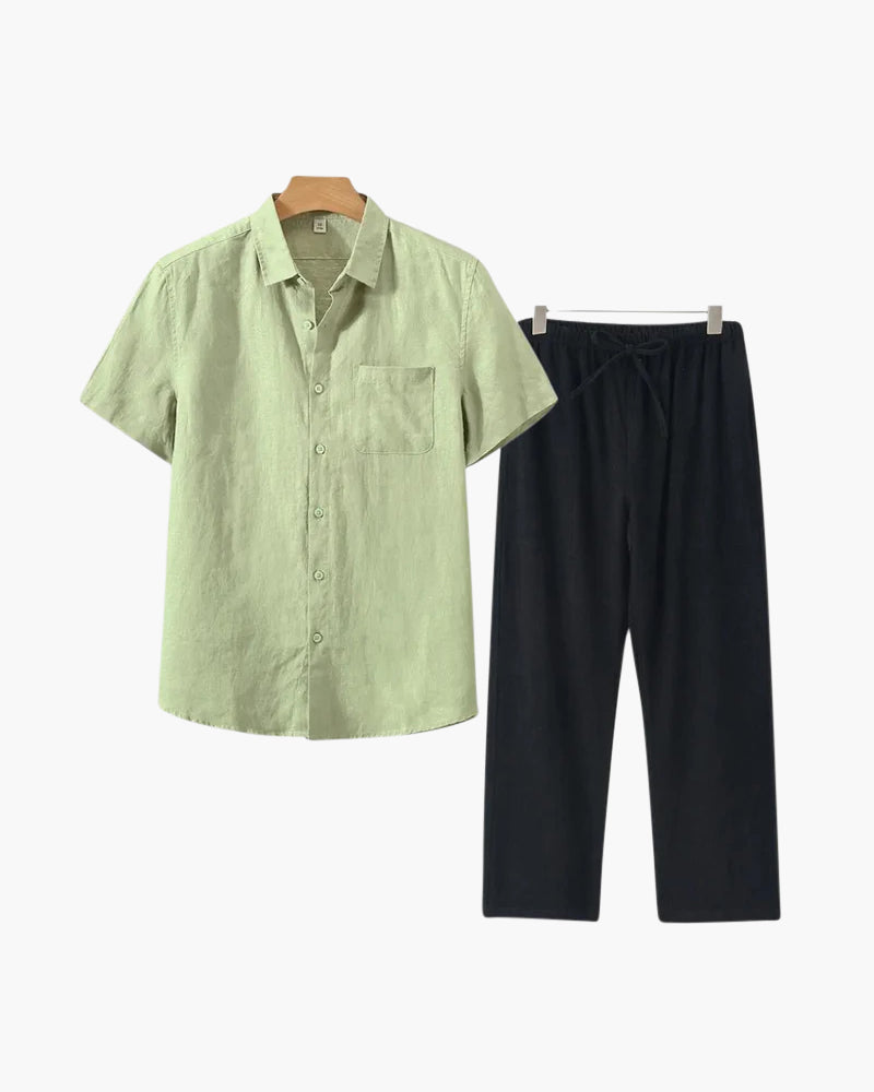 Conjunto De Dos Piezas Para Hombre Con Camisa De Manga Corta Y Pantalón | Uso Diario Verano