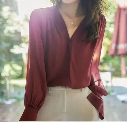 Blusa Con Detalles Plisados Y Manga Larga Para Mujer | Ideal Para Uso Profesional Y Formal